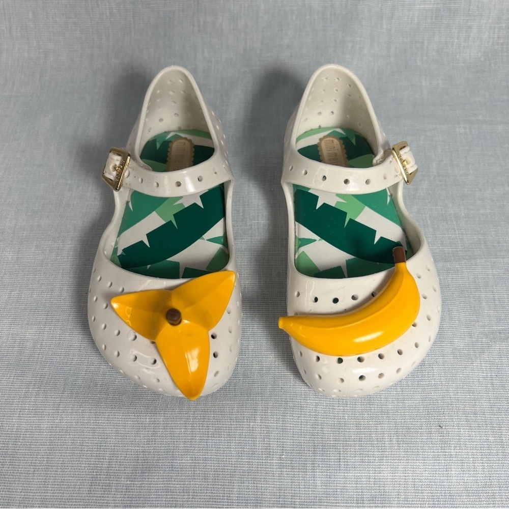 Mini Melissa White Mary Jane Jelly Shoes with Yellow Fruit Charms